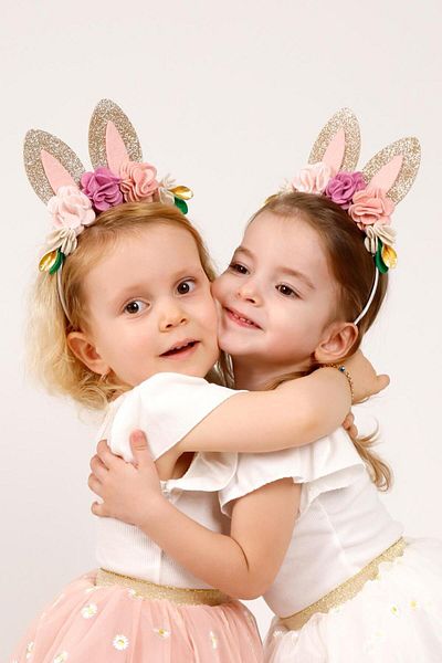 Le Mabelle Powder Colored Felt Flower Patterned Rabbit Ear Crown for Girls