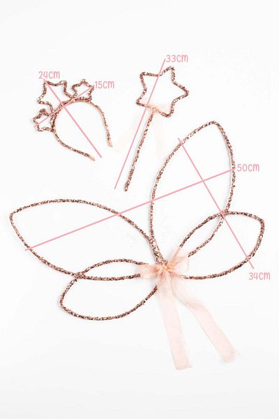 Le Mabelle Rose Glitter Butterfly Wing Wand Crown Set of 3