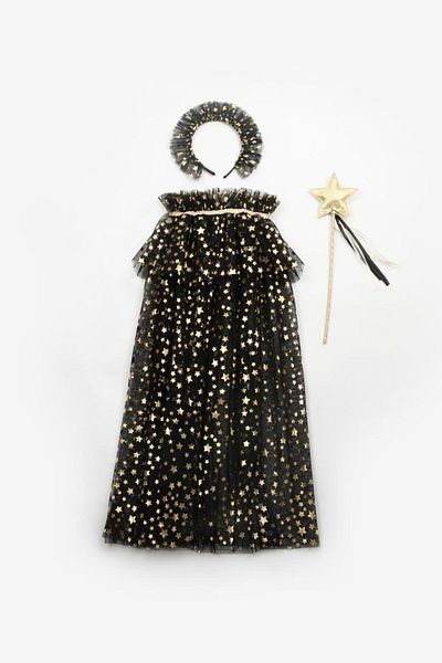 Le Mabelle Star Patterned Black Girl's Cloak and Crown Set