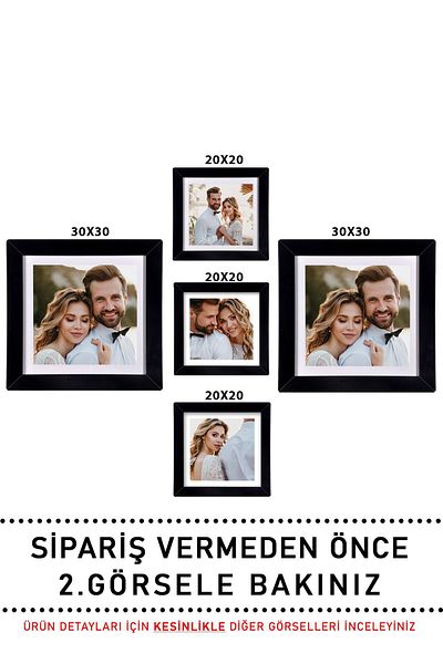 yhfoto 2 bucăți 30x30 - 3 bucăți 20x20 MDF negru cu cadru multiplu
