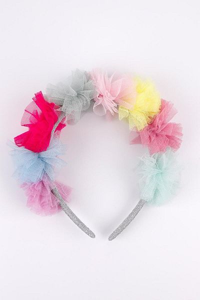 Le Mabelle Glitter Girl's Crown with Multi-Colored Tulle Detail