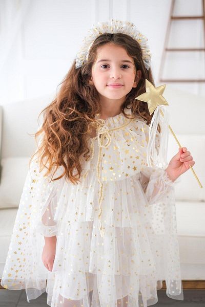 Le Mabelle Ecru Girl's Starry Cape Wand and Crown Set