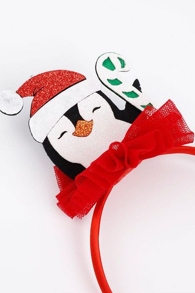 Le Mabelle Red Tulle Girl's Crown with Penguin Figure