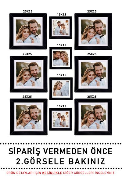 yhfoto 6 Pieces 25x25 - 4 Pieces 15x15 - Black Multiple Frame Set in Different Sizes - Photo Frame