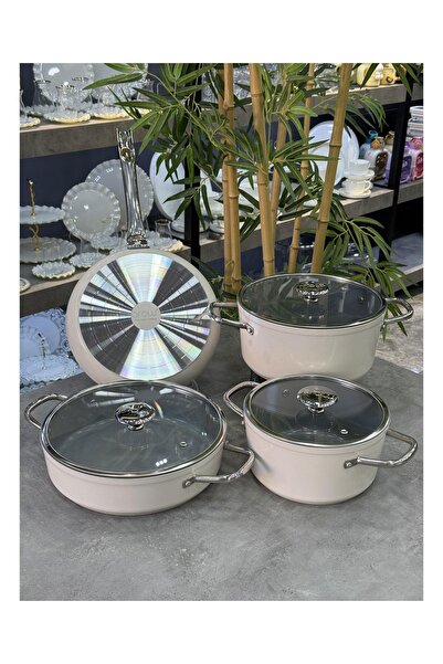 AROW Corabill 7 Parça Seramik Lüx Tencere Seti Krem