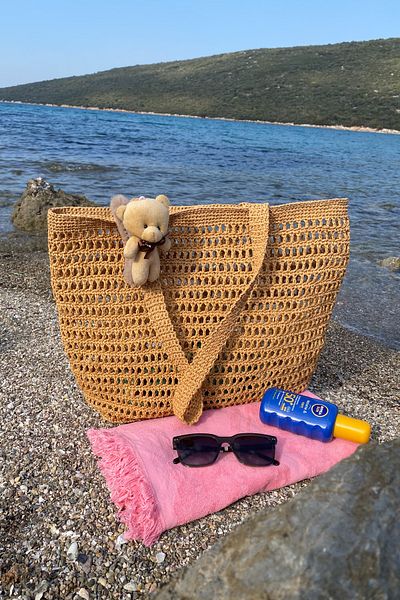 Mila Camel Hand Knitted Beach Bag