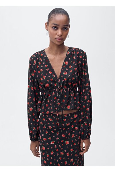 MANGO Woman Volanlı çiçek desenli bluz