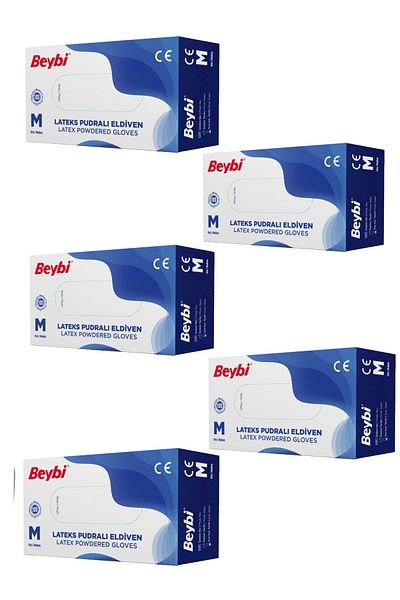 P Parla Latex Powdered Gloves 5 Boxes of 100 Size m