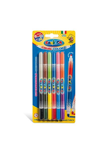 CARIOCA Bicolor Super Washable Double Tip Felt Tip Crayons 6 Pack 12 Colors
