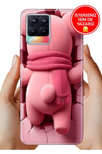 realme 8 / 8 Pro Kılıf Desenli Rubber Kamera Korumalı Silikon Pink-Bear