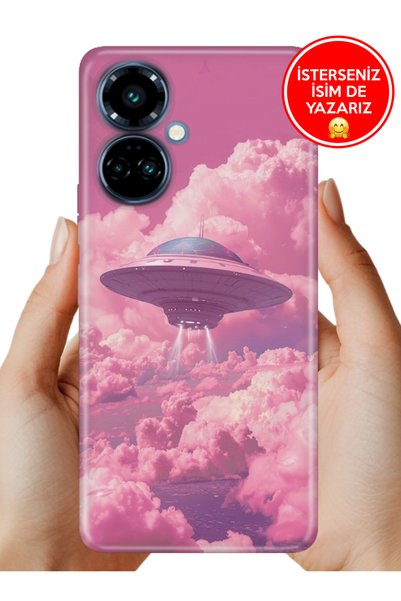 TECNO Camon 19 Pro Kılıf Desenli Rubber Kamera Korumalı Silikon Pembe Ufo
