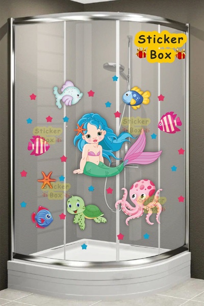 Think And Print Χαριτωμένο σετ αυτοκόλλητων για μπάνιο και τοίχο με γοργόνες,...