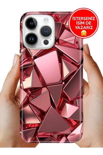 Cekuonline iPhone 16 Pro Kılıf Desenli Rubber Kamera Korumalı Silikon PembeDeco