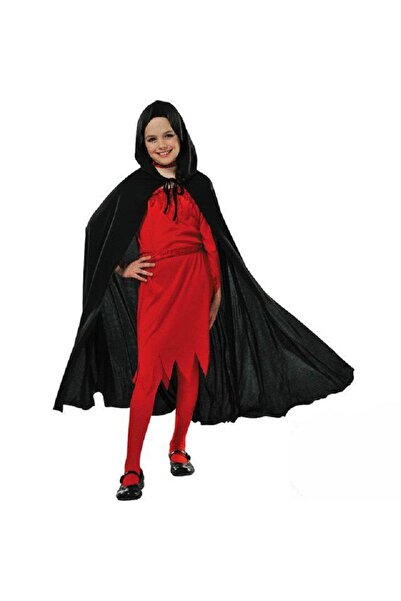 evimdeyokyok Kapşonlu Siyah Pelerin - Şapkalı Pelerin 90 Cm Tdrtr