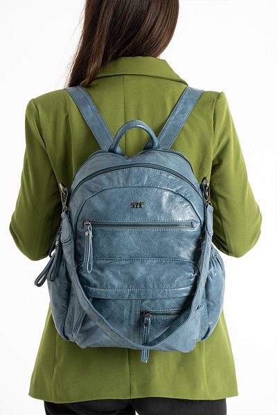 571 Collections Çanta Rucsac albastru din piele artificială - cu port USB (model: 571-9-12E)