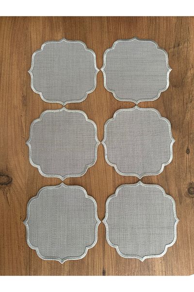 Home Sibelarthome 6 χαρτοπετσέτες παρουσίασης κοκτέιλ με κέντημα σταυροβελονιά γκρι ασημί άκρη