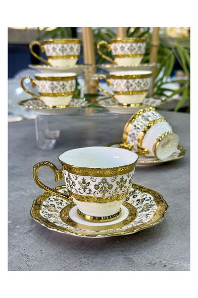 Doğudeko Luxury Porcelain Set of 6 Hadley Cups White