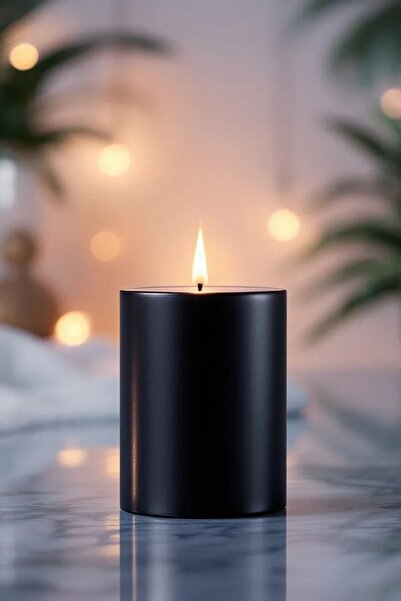Candle Vase El İşçiliği Blok Kütük Silindir Mum Siyah Renk  5 Cm  X 25 Cm   S...