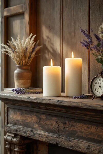 Candle Vase El İşçiliği Blok Kütük Silindir Mum Krem Renk  5 Cm  X 15 Cm   La...