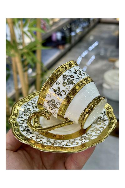 Doğudeko Luxury Porcelain Set of 6 Hadley Cups White