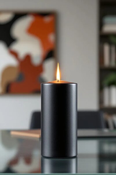 Candle Vase El İşçiliği Blok Kütük Silindir Mum Siyah Renk  5 Cm  X 20 Cm   L...