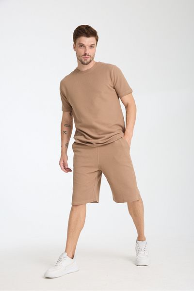 KAPHONE Men's Waffle Fabric Tshirt Shorts Suit