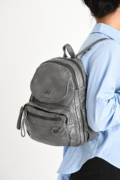 571 Collections Çanta Γκρι μαλακό σακίδιο πλάτης από συνθετικό δέρμα - Μοντέλο 571-11-12H