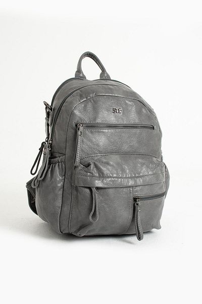 571 Collections Çanta Gray Faux Leather Backpack with USB Port - Model 571-9-12E
