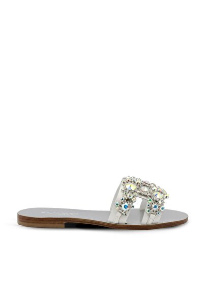 Vario Taş Detaylı Düz Terlik Bıanca (BEYAZ)