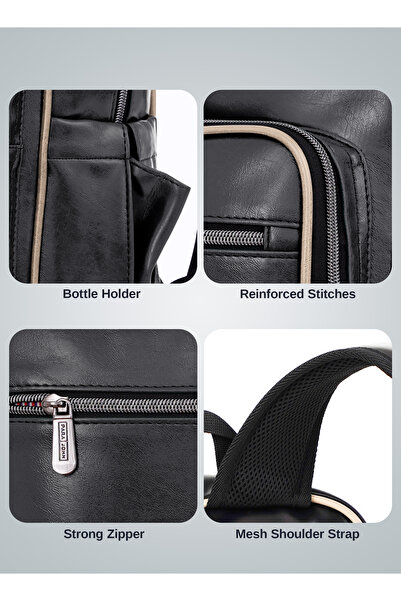 PARAJOHN PARA JOHN Retro Style Unisex Daily Backpack - Black/Beige