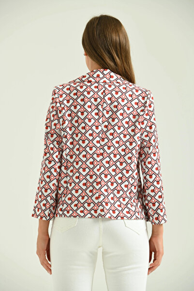 Lujiz Kadın Blazer Desenli Bel Boy Blazer Ceket Pudra - T027