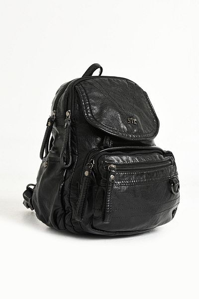 571 Collections Çanta Black Faux Leather Soft Backpack - Model: 571-11-12H