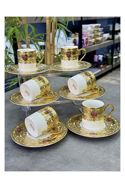 Doğudeko Luxury Gold Plated Maxine Set of 6 Cups