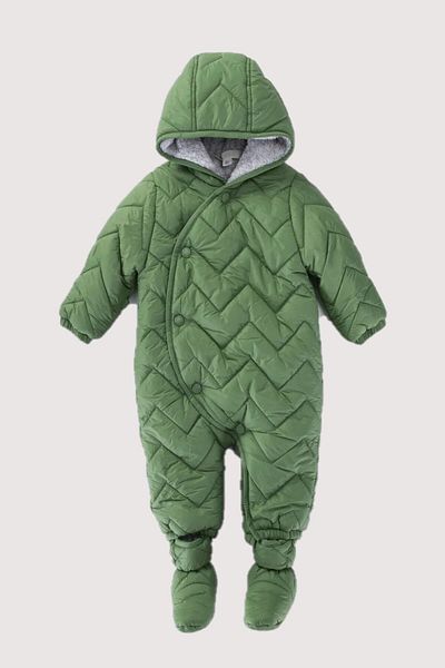 DeKuBaby Quilted Snap Fastener Inner Lining Fur Hooded Winter Baby Cosmonaut-Astronaut Jumpsuit Coat