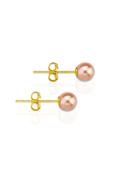 bymissmücevherat 925 Ayar Gümüş Gold Kaplama Pembe İnci Taşlı Minimal Küpe