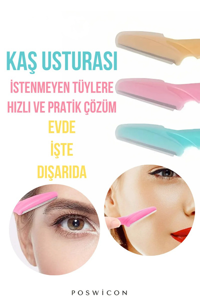 poswicon Kaş Ve Yüz Usturası Kaş Alma Ve Düzenleyici Tek Katlamalık Jilet 1 pakette 3 renk