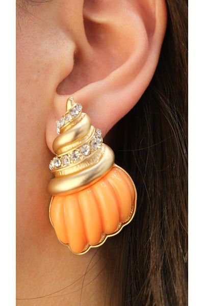 Jerie Gold Color Acrylic Seashell Large Earrings