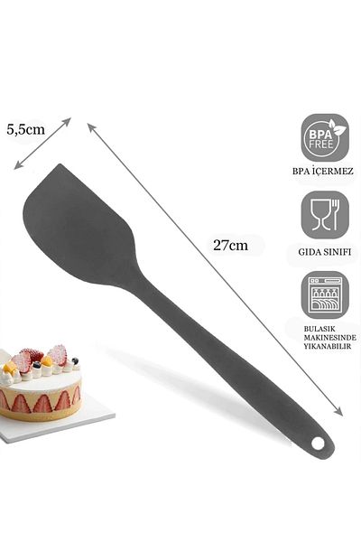 PİNK ROSE Bybirgül Anthracite Fireproof Non-Stick Silicone Spatula Spoon Set 27 cm Anthracite Set of 3
