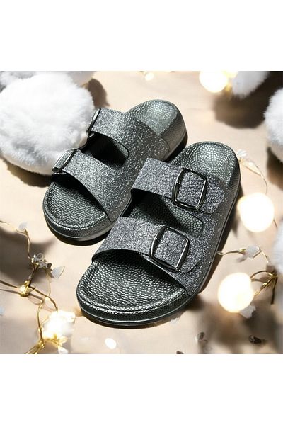 Lion Silvery Double Buckle Orthopedic Stylish Walking Slippers