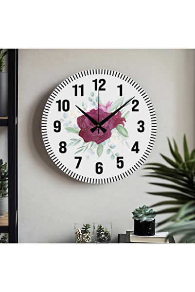 M&H Quality Floral Patterned Decorative Turkish Numeral Uv Printed Wall Clock...