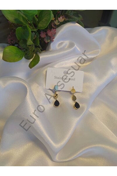 stainless steell Siyah Taşlı Çelik Küpe