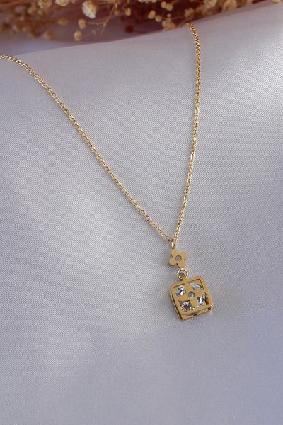 Clariss 316L Steel Gold Color Flower Figure Zircon Stone Detail Women's Necklace