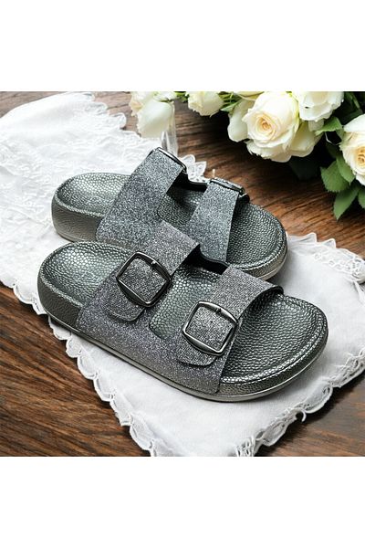 Lion Silvery Double Buckle Orthopedic Stylish Walking Slippers