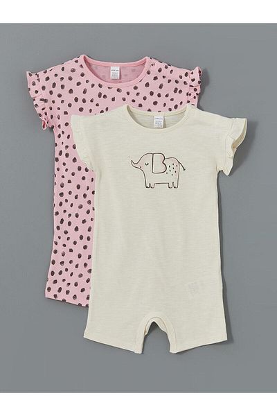 LC Waikiki Lcw Baby Ruffled Baby Girl Snap Romper Set of 2