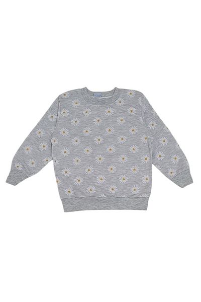demir kids Girl's Floral Daisy Patterned Seasonal Cotton Gray Pajama Set