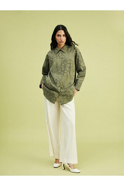 LC Waikiki Lcw Modest Floral Oversize Poplin Women's Shirt Tunic