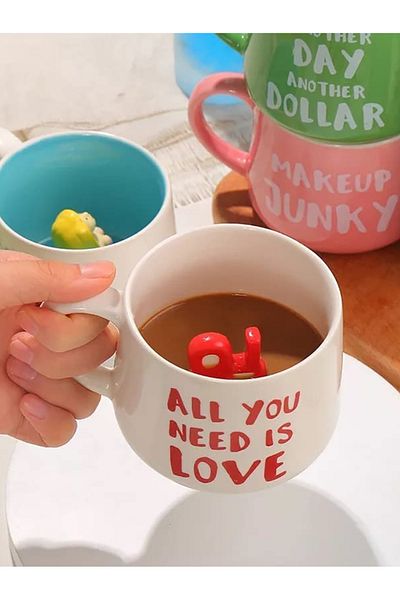 MUKKO HOME Porcelain Mug with Love Written Surprise Figurine 350 ml Romantic and Meaningful Design, Special Gift for Lovers
