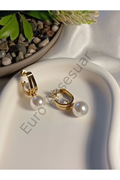 stainless steell أقراط فولاذية أنيقة مرصعة باللؤلؤ