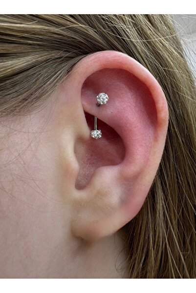 Arescollection Cerrahi Çelik Taşlı Rook,kaş,kıkırdak Piercingi