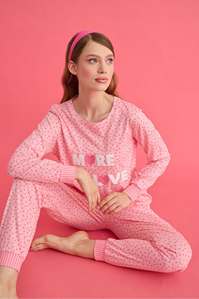 DREAM FASHION طقم بيجامة Nbb 100% قطن Love More